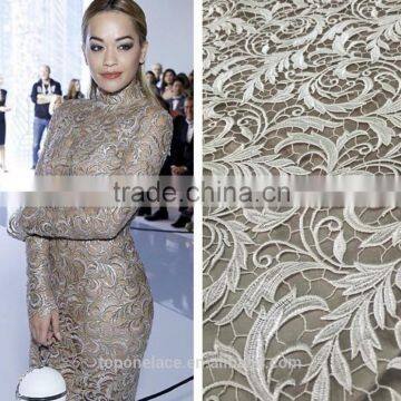 Grey color guipure lace fabric/african cord lace/chemical lace embroidery fabric