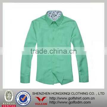 Popular Pockets Solid Green Color Dress Shirts For Mens