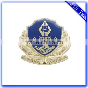 Wholesale promotional metal security gold badges with safety pin