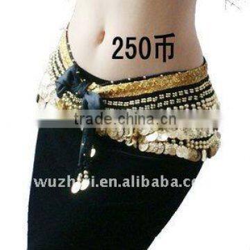 Top Quality Belly Dance 250 Golden Coins Velvet Hip Scarf