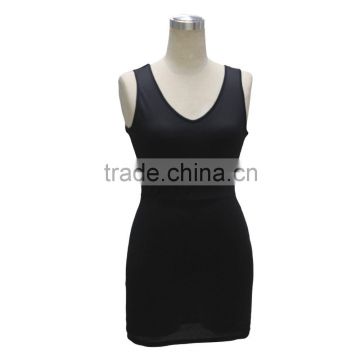 Woman deep V neck black bodycon dress polyest sapndex fabric back waist open designs dress cheap price