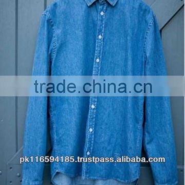 Spring Plain Dyed Solid Color Cotton Denim Shirt for Men