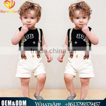 2016 Western baby boys sleeveless suits European style letters T shirt + shorts + suspenders handsome three-piece cloth set