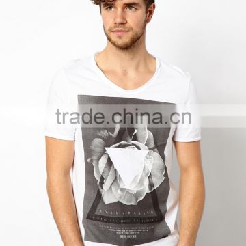 Pima Cotton Flower Print V-nect T-shirt