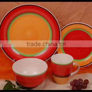 vivid color stoneware tableware made in China 16pcs ceramic dinnerware handpainted stoneware dinner set