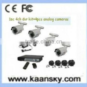 lowest price 4 pcs cmos cameras and 1 pc h.264 4ch dvr 4ch cctv dvr kit