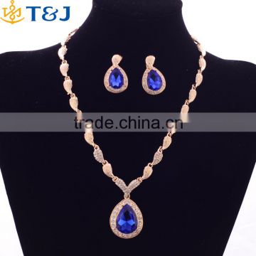 Gold Plated For Women Rhinestone Crystal Bridal YiWu Wholesale Fashion Water Drop Pendant earings Bracelet Necklace Ring Set