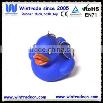 Blue plastic rubber duck keychain