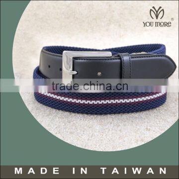 Inky navy blue central egret white stripe elastic men belts