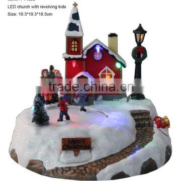 Christmas decoration LED church with revolving kids