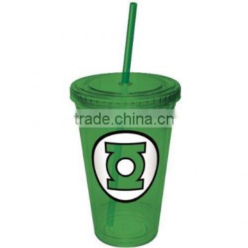 plastic double wall tumbler with lid and straw