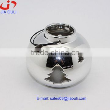 BSCI Certificate Factory plating silver ceramic small hurricane hand lamp, christmas lantern