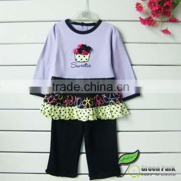 fashion girls lilac cupcake cute dress_+leggings 2pcs outfits girls clothing sets baby suits