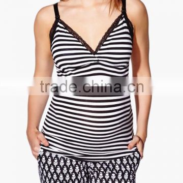 hot sale sleeveless striped v neck lace maternity tank top vest