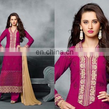 Pink Colored Net And Raw Silk Suit