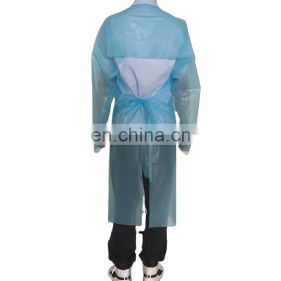 Disposable Ppe Plastic Protective Pe Apron Isoaltion Gowns Waterproof All Fluid Resistant Thumb Loop Safety Cpe Gown