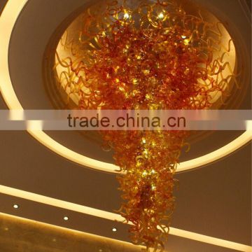 Amber Elegant Contemporary Blown Art Glass Ceiling Chandelier