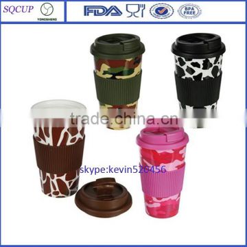 New double wall plastic mug with silicone and starbucks mug for promotion