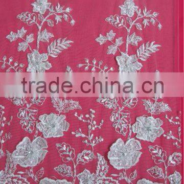 3d Embroidered mesh fabric with sequins beads rhinestones decoration
