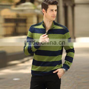 mens autumn striped design sport t-shirts outdoor long sleeve leisure polo shirts