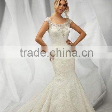 (MY1302) MARRY YOU Alibaba Elgant Cap Sleeve Heavy Beaded Lace Mermaid Wedding Dress 2015