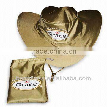 Gold foldable cap with drawstring pouch