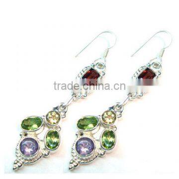 Multicolor jewelry 925 sterling silver jewellery Dangle earrings Handmade jewellery Jaipur gemstone earrings