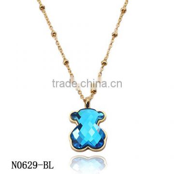 Women fashion accessories latest gold chain blue crystal bear charming necklace
