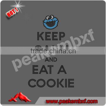 Iron-on Motif KEEP CALM AND EAT A COOKIE Rhinestone Transfer For Tees