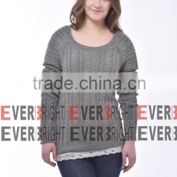 latest new style women crewneck cable knit sweater pullover with lace