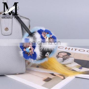 Real Mink Fur Keychain Bag Charm Fashion Owl Mink Fur Key Chain