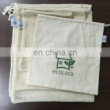 Premium Reusable Mesh Produce Bags Organic Unbleached Cotton Double-Stitched with Tare Weight on Tags