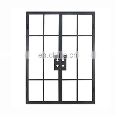 contemporary elegant french simple line grill design black color frame front double glass modern entry wrought iron door