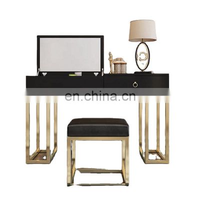 Contemporary Luxury Stainless Steel Clamshell Mirrored Vanity Dressing Table with Cabinet