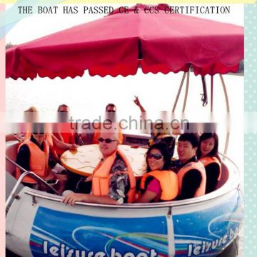 Electric motor boat in water park