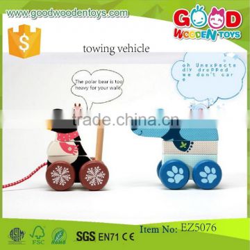 Learning Education Wooden Block Pull Toys Blocks- Building Block Towing Vehicle