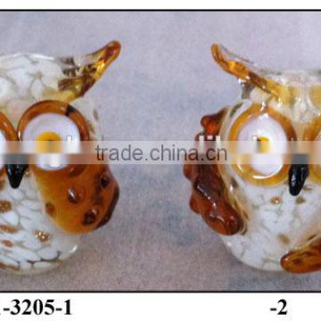 yellow hand made glass owl with big eyes for home decoration