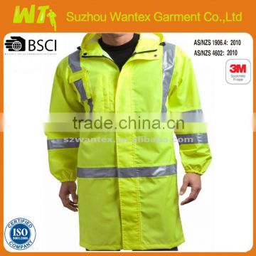 cheap heavy duty reflective safety waterproof long raincoat for men