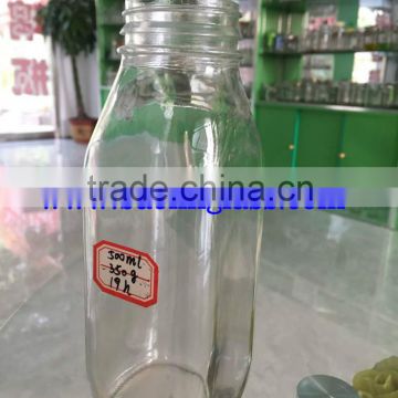 wholesale 16oz 480ml clear square juice glass bottle