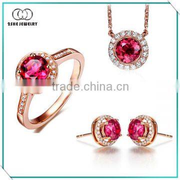 Factory wholesale ruby halo cz jewelry set