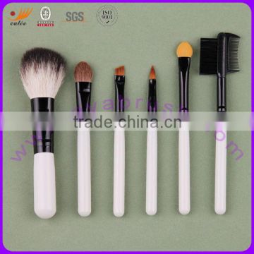 Cosmetic Brush Set with White Wooden Handle and Black Aluminium Ferrule, Available in Various Hairs