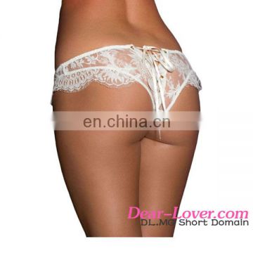 Wholesale Wedding Sexy White Ribbon Lace Up Bridal Lace Thong Panties For Mature Women