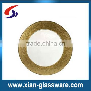High quality promotional wholesale colored glass plates with gold rim for dinner/fruit/salad