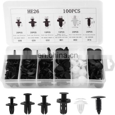 100pcs 6 Sizes Auto Fastener Clip Mixed Car Clips Body Push Retainer Fastener Clips With Tool