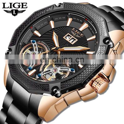 Lige 10035 Fashionable Mechanical Men Wristwatches Tourbillon Luxury Steel Watch Automatic Man