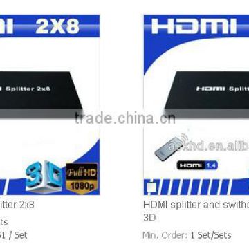 HDMI Splitter and Switcher 2 X 8, Supports IR Remote Control, 3D, SIL + PI, Chip-set Design
