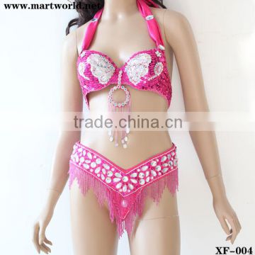 peach bra and belt sets with white beads design (XF-004)