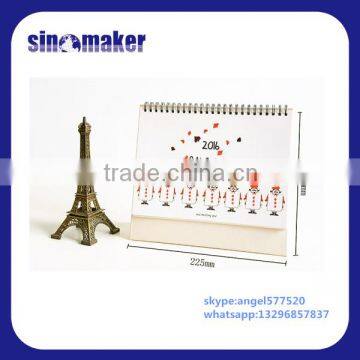 Chinese style double metal spiral embossing paper table calendar