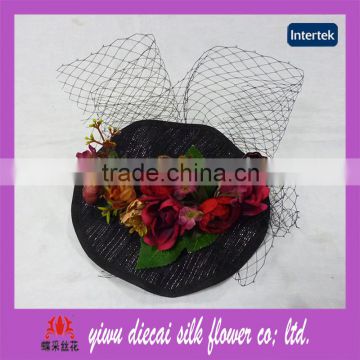 Wholesale artificial flower lady plain inamay hat with veil