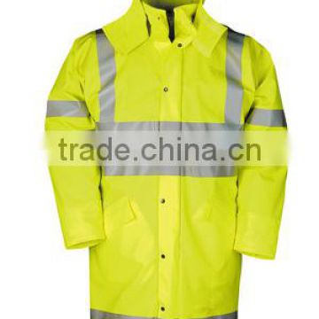 2014 latest design fluorescent yellow safety raincoat for men